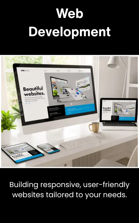 Heading (8) (4) Modern workspace showing a desktop, laptop, tablet, and smartphone displaying responsive website designs — representing web development services focused on building user-friendly, mobile-optimized websites.